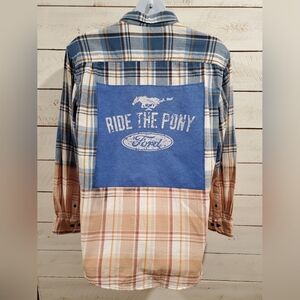 Upcycled / Recycled Flannel Shirt With Graphic T-shirt Patch